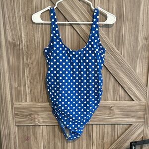 Elegant Blue Polka Dot Women's One Piece Swimsuit Maternity Ruched
